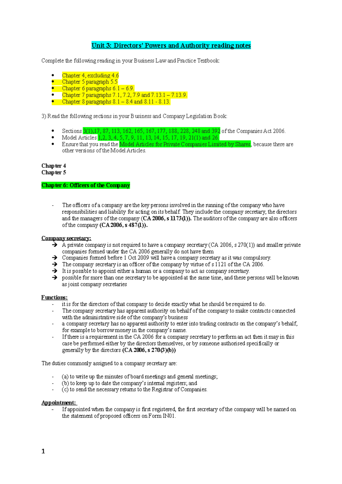 Business Law and Practice Unit 3 chapter reading notes - Unit 3 ...