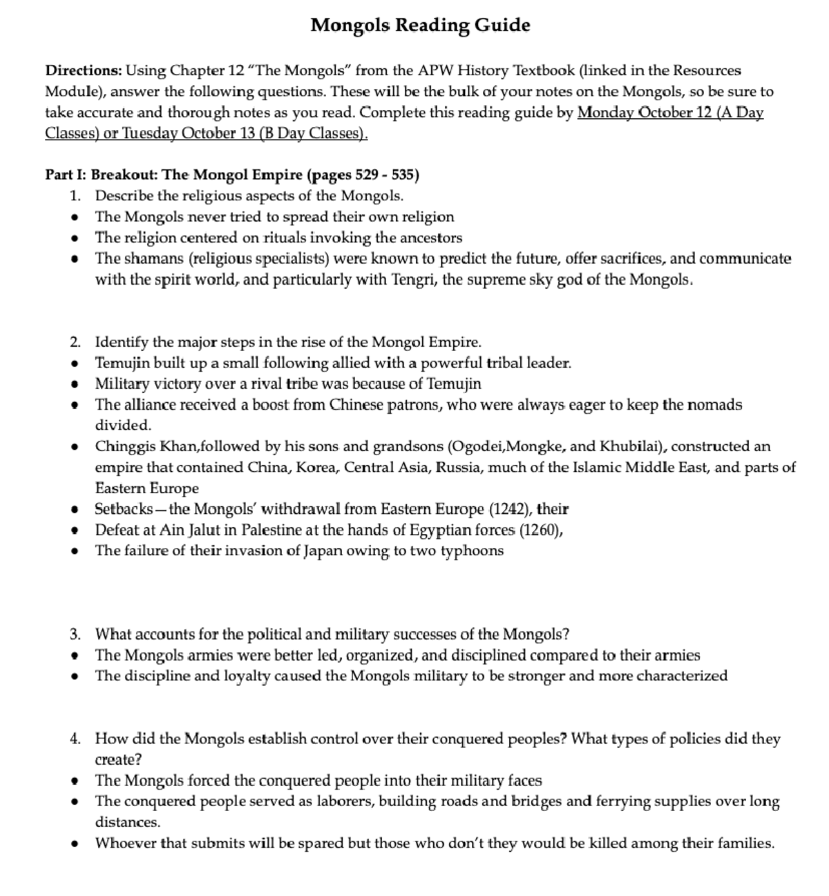 Mongols Reading Guide pg1 - HIST111 - Studocu