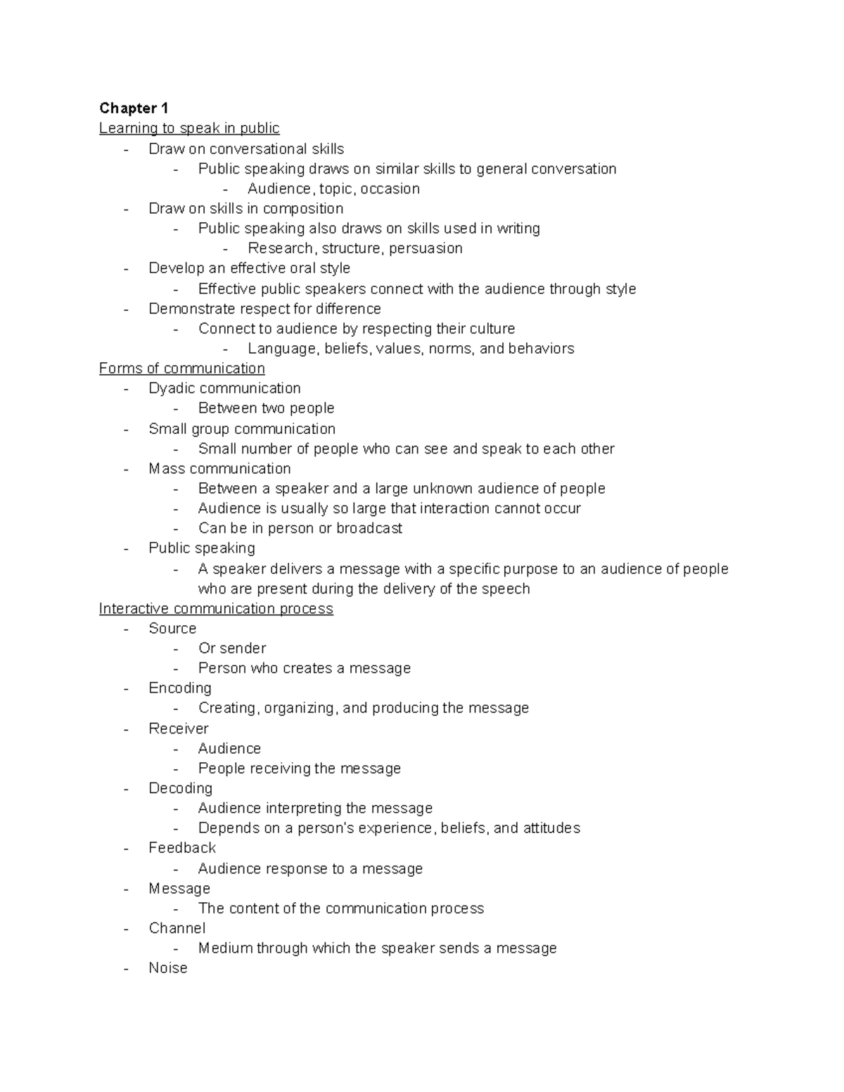 Public Speaking - Lecture notes all - Chapter 1 Learning to speak in ...