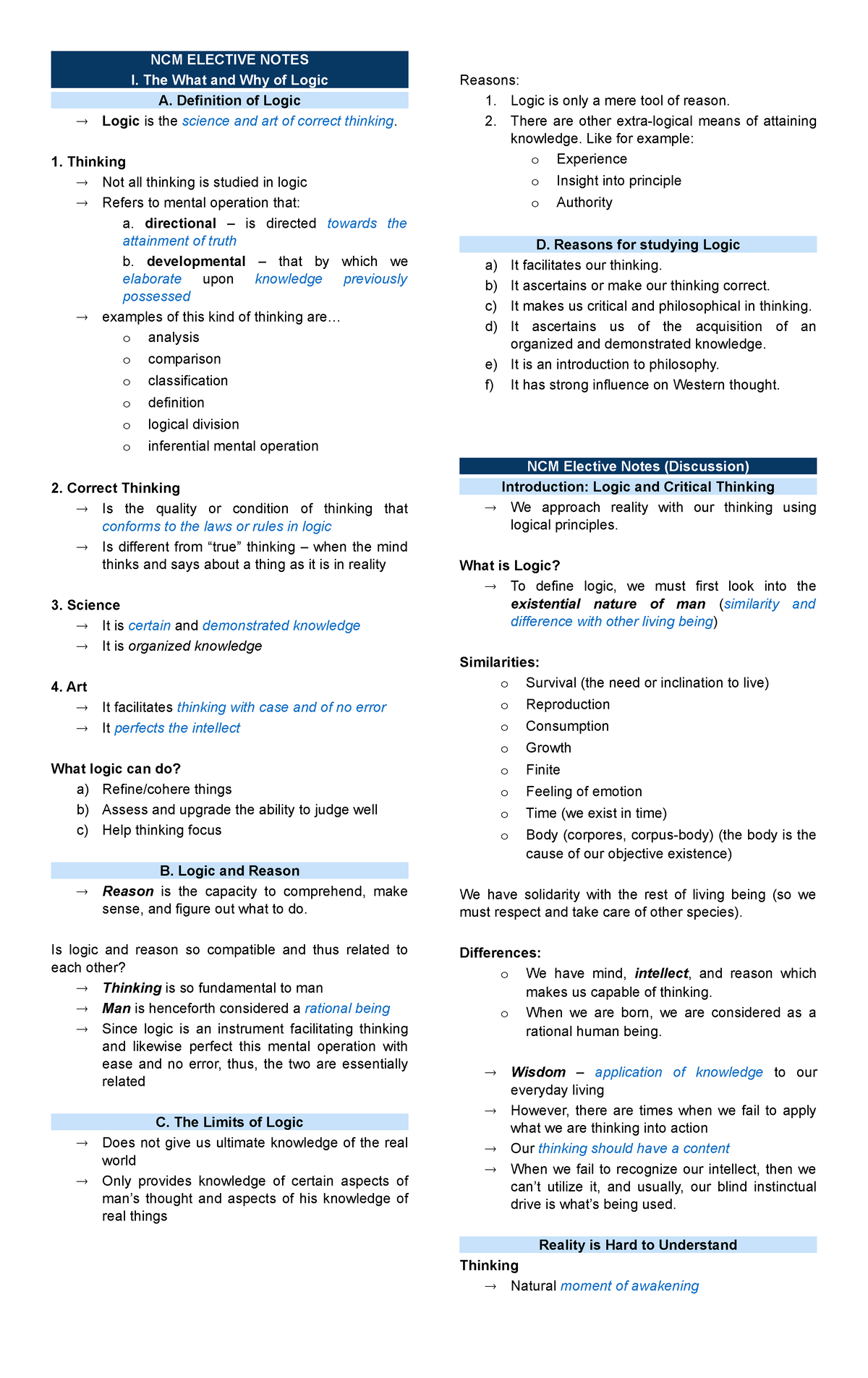 NCM Elective Notes - Logic And Critical Thinking - NCM ELECTIVE NOTES I ...