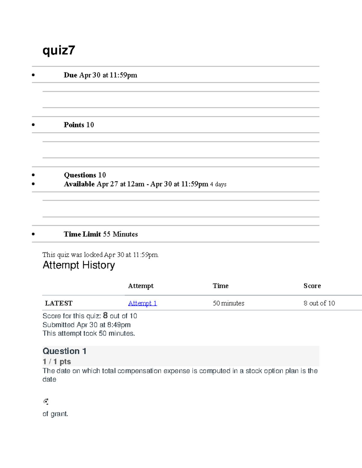 Quiz7 - Quiz Answer Key - quiz Due Apr 30 at 11:59pm Points 10 ...