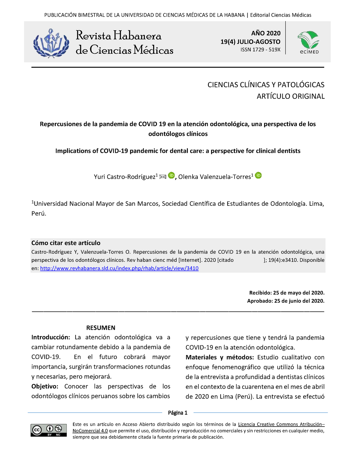 Covid 19 Y Atencion Odontologica - PUBLICACIÓN BIMESTRAL DE LA ...