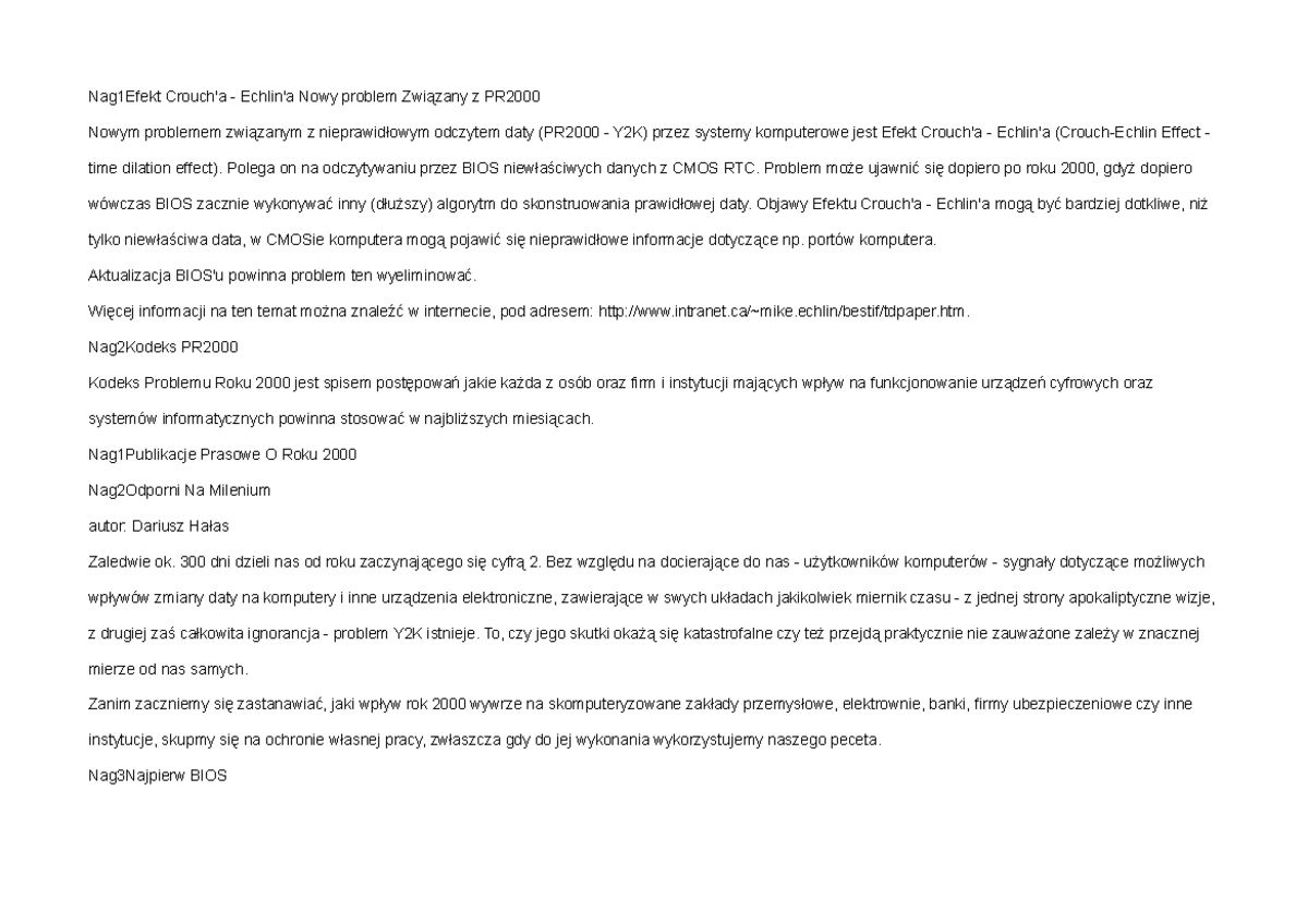 Problem roku 2000 Nie Nag1Efekt Crouch'a Echlin'a Nowy problem