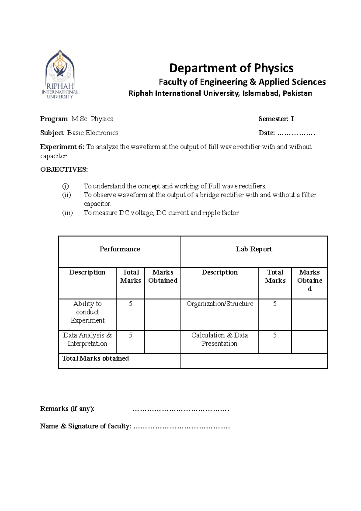 Labreport 6 - electronics assingnments - Department of Physics Faculty ...