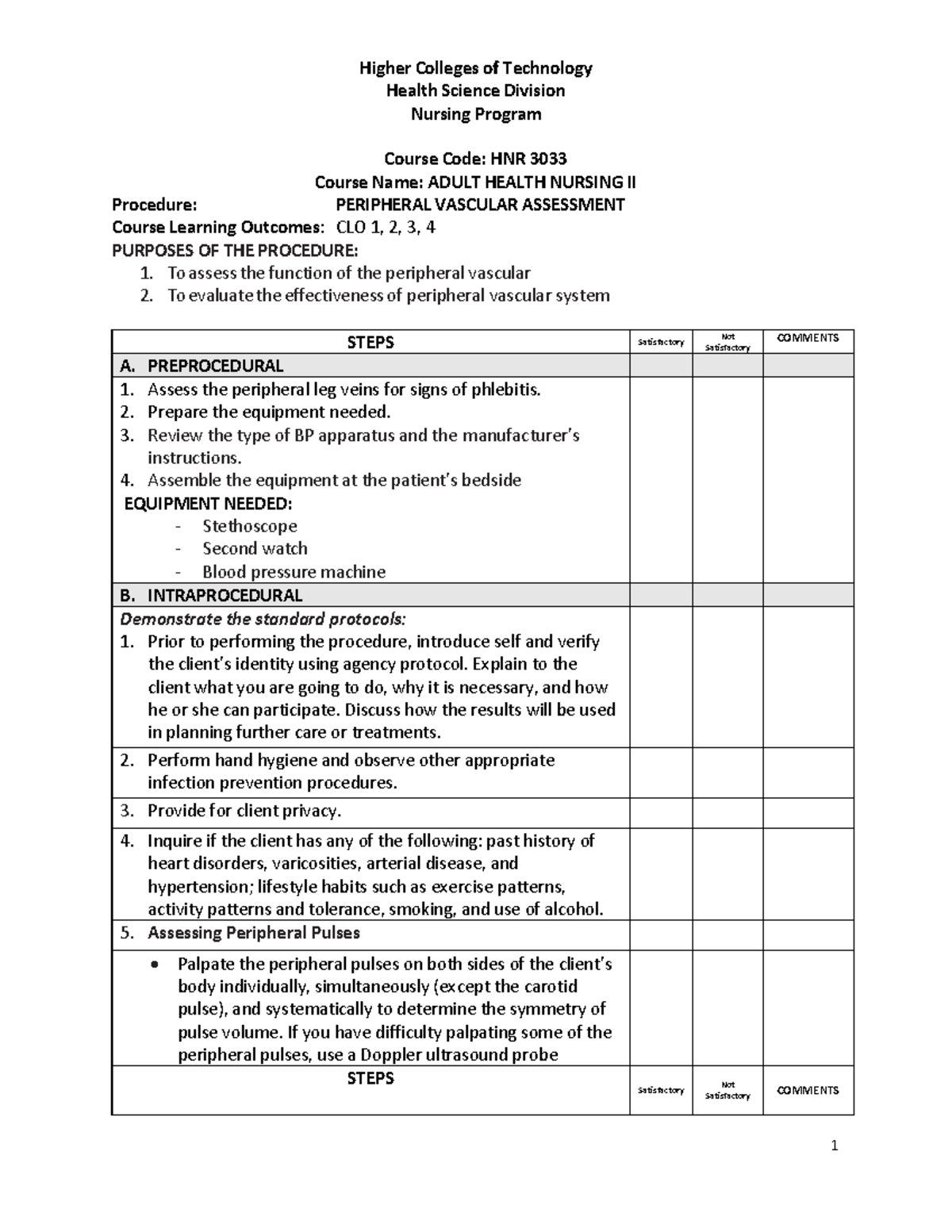 Week 3 (Day1) Checklists - Health Science Division Nursing Program ...