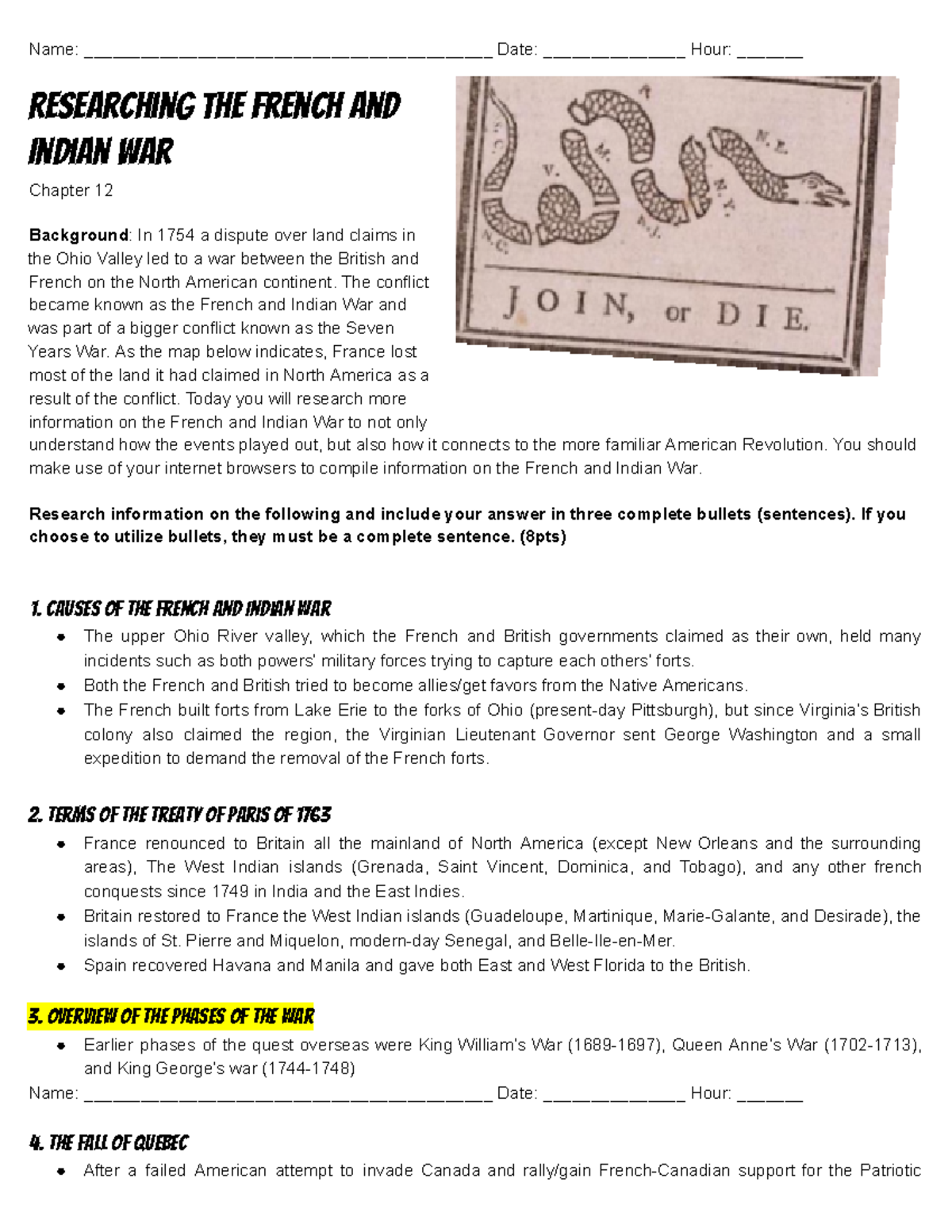 French and Indian War - Notes - Name ...
