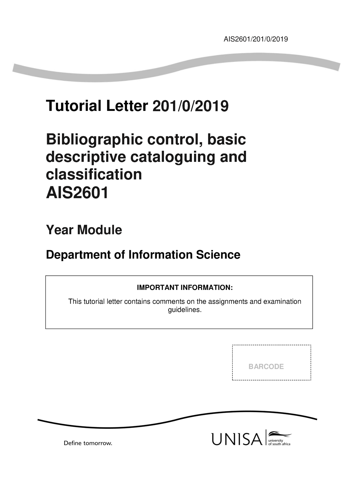 201 2019 0 B - ASSIGNMENT ANSWERS - AIS2601/201/0/ Tutorial Letter 201 ...