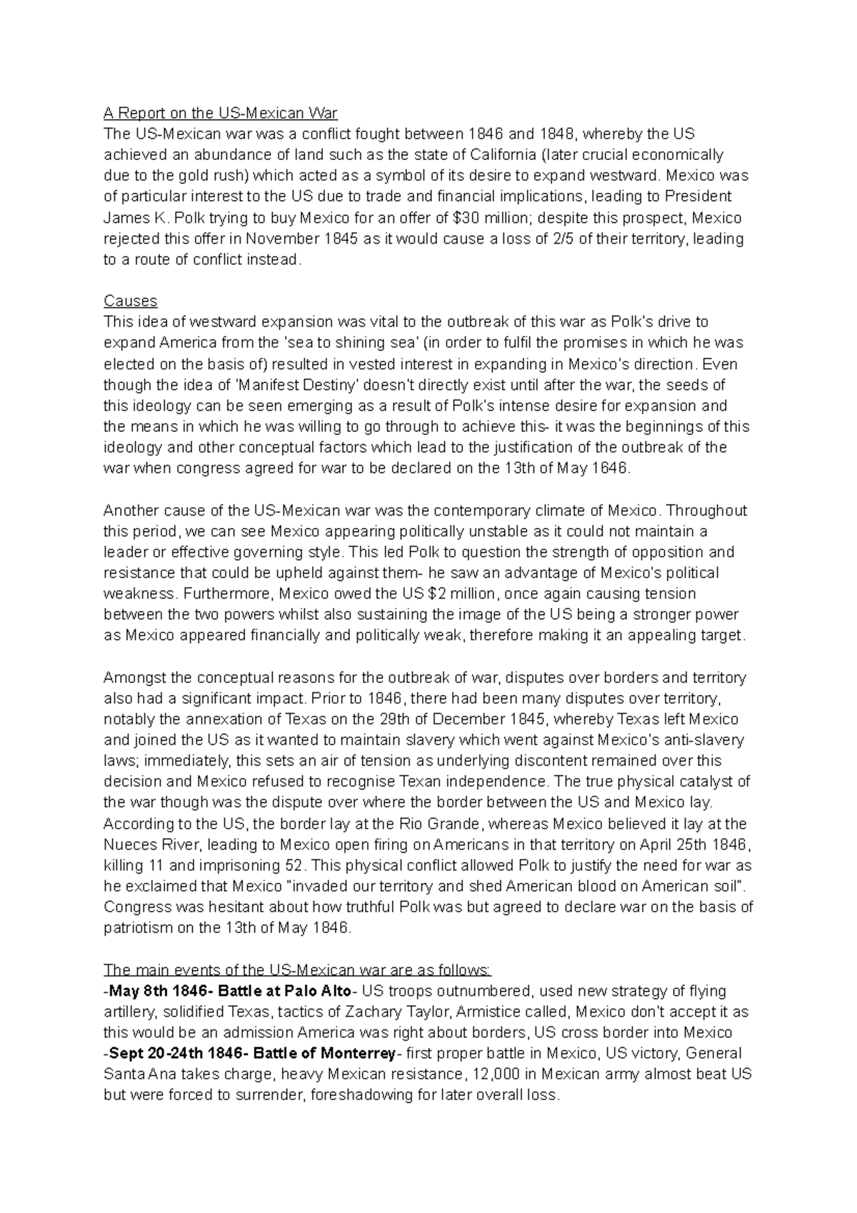 Report on The USMexican War A Report on the USMexican War The US