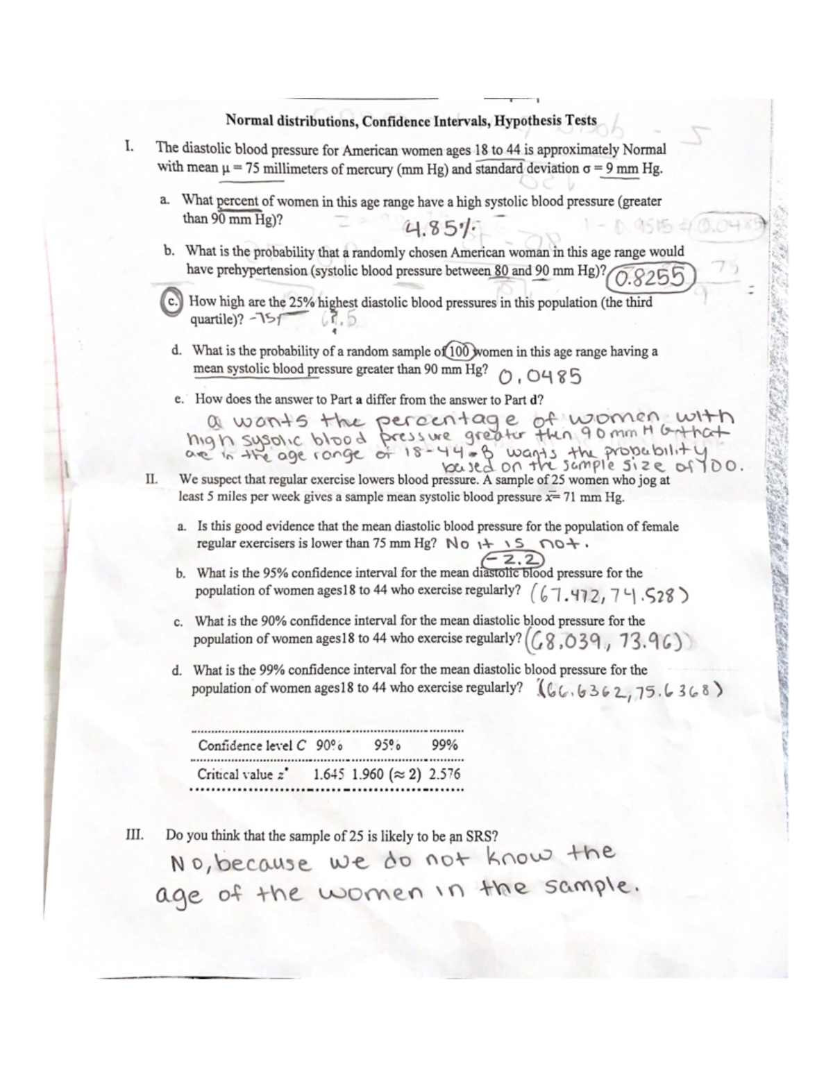 Normal distributions, Confidence Intervals, Hypothesis Tests - MA-151 ...