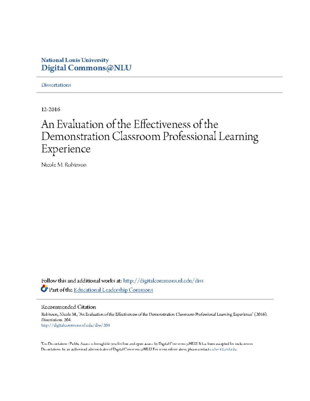 An Evaluation of the Effectiveness of the Demonstration Classroom ...