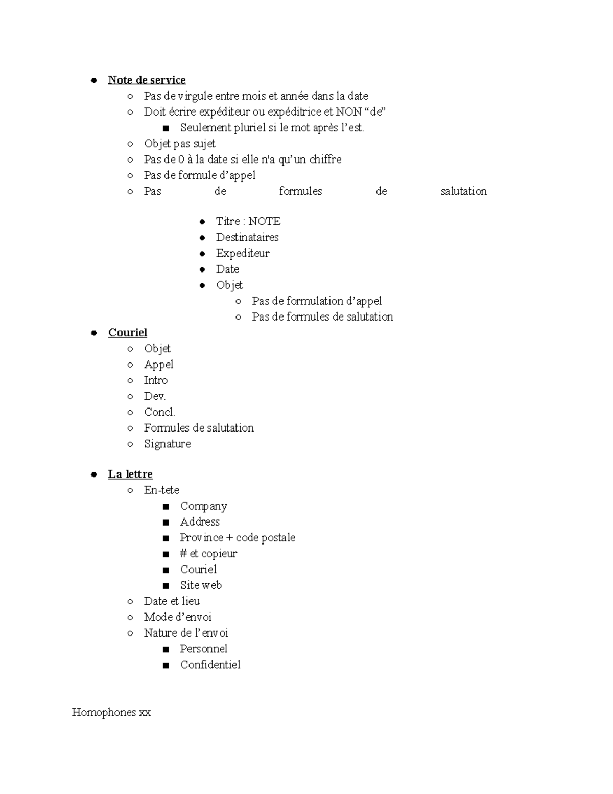 NOTES - EXAMEN fra - Note de service Pas de virgule entre mois et année ...