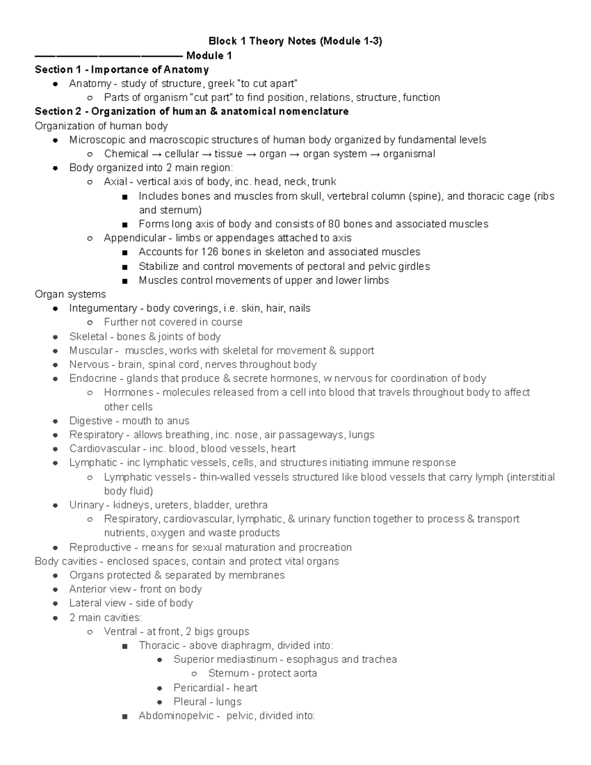 ANAT 100 Notes for module 1 to 3 (foundations of human anatomy ...