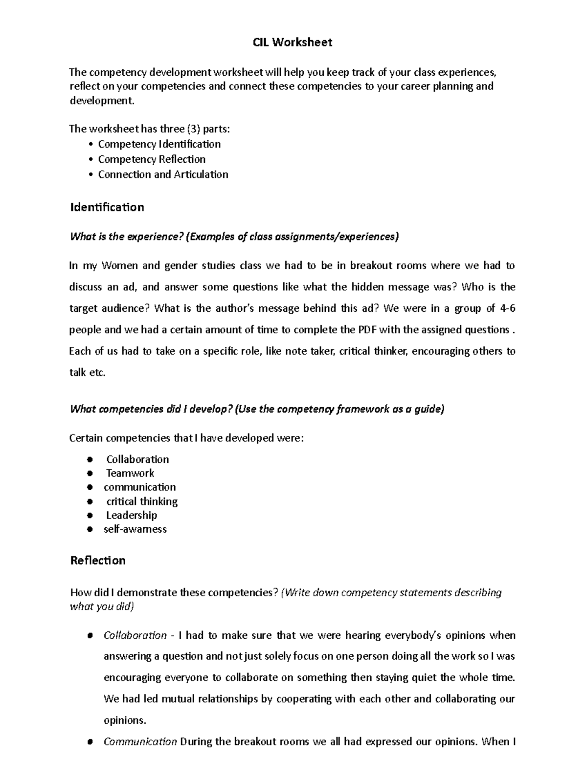 Competency Development Worksheet - The worksheet has three (3) parts: ∙ ...