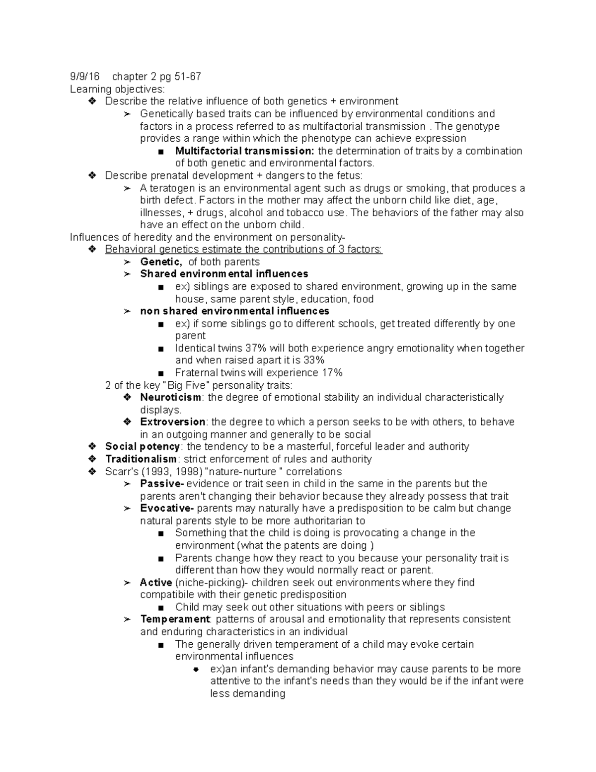 Class 6 notes Heredity and the environment, prenatal development - 9/9 ...