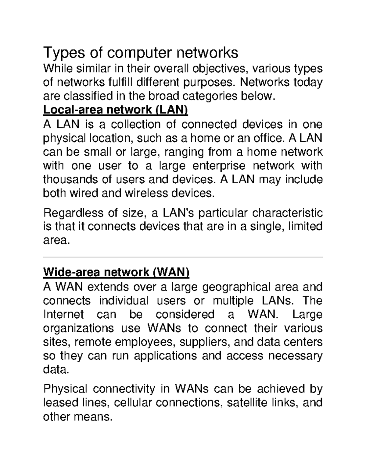 Types Of Computer Networks Types Of Computer Networks While Similar In Their Overall 6747