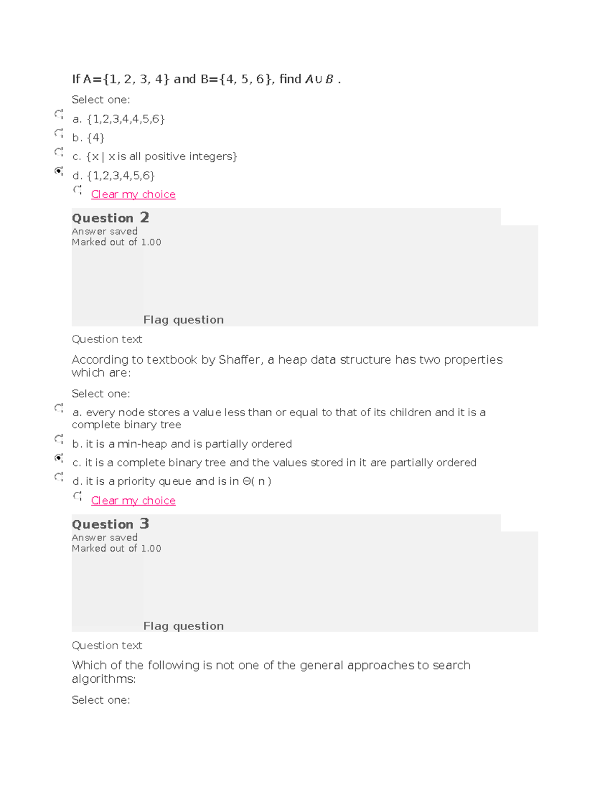 Final EXAM Preparation CS3303 - If A={1, 2, 3, 4} And B={4, 5, 6}, Find ...