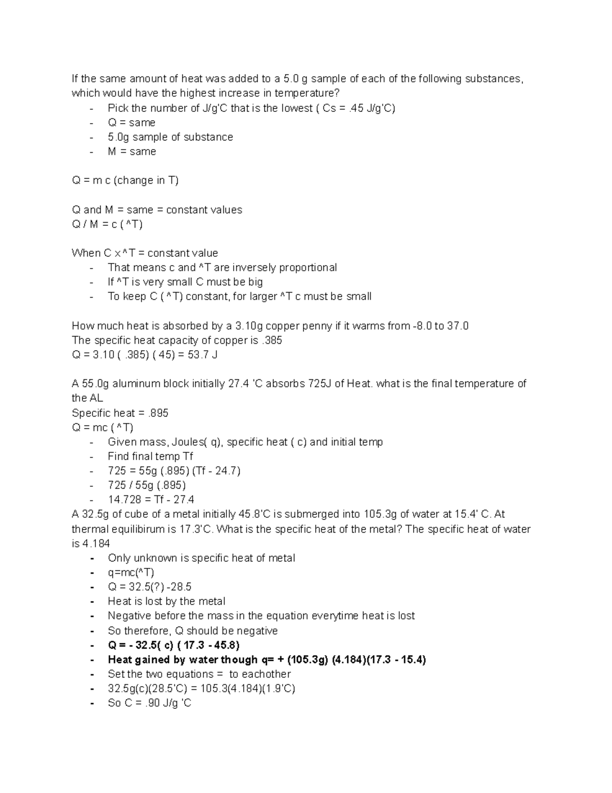 Energy Changes Lecture Notes 3 7 If The Same Amount Of Heat Was Added To A 5 0 G Sample Of Each Studocu