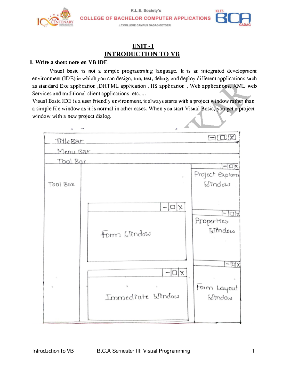 VB UNIT - I - IAM A COMPUTER STUDENT - UNIT - I INTRODUCTION TO VB ...