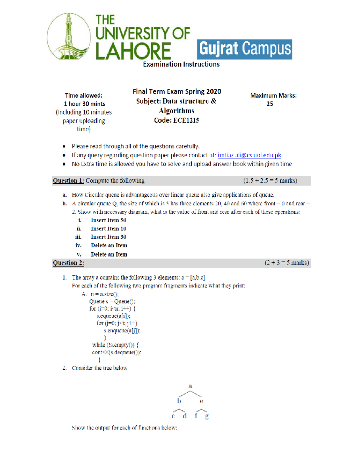 Final Question Paper DS Fall 2020 - Machine Learning Algorithem - Studocu