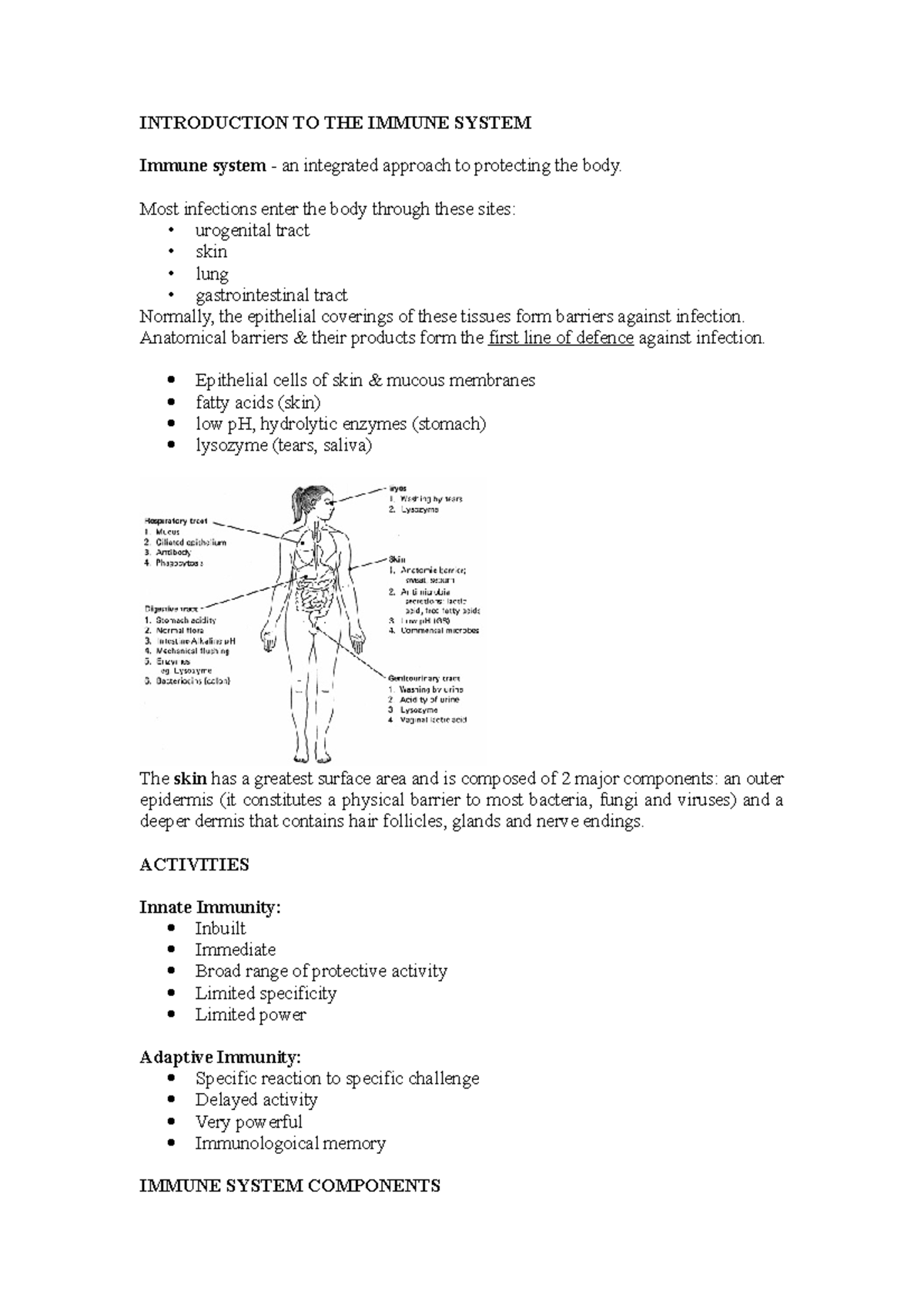 Introduction TO THE Immune System - INTRODUCTION TO THE IMMUNE SYSTEM ...