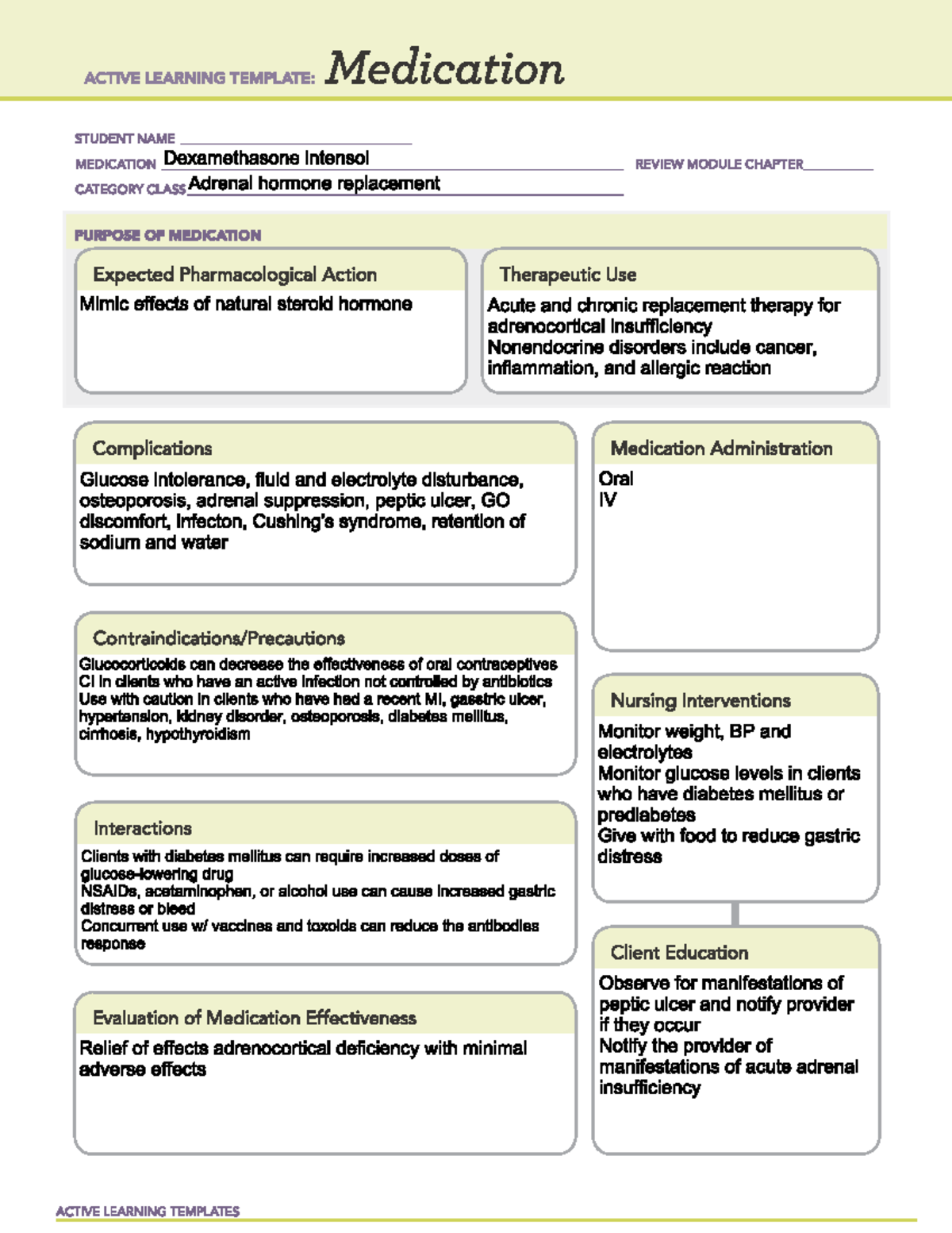 Dexamethasone intensol - NURSE 154 - Studocu