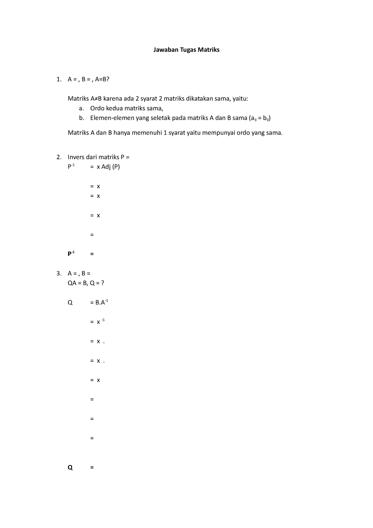 Tugas Aljabar Linear Dan Matriks 1 - Jawaban Tugas Matriks A = , B ...