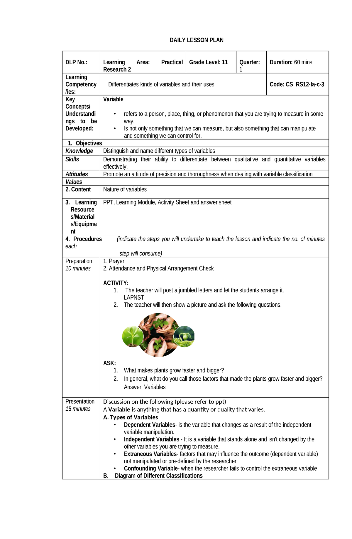 DLP COT - lesson plan - DAILY LESSON PLAN DLP No.: Learning Area ...