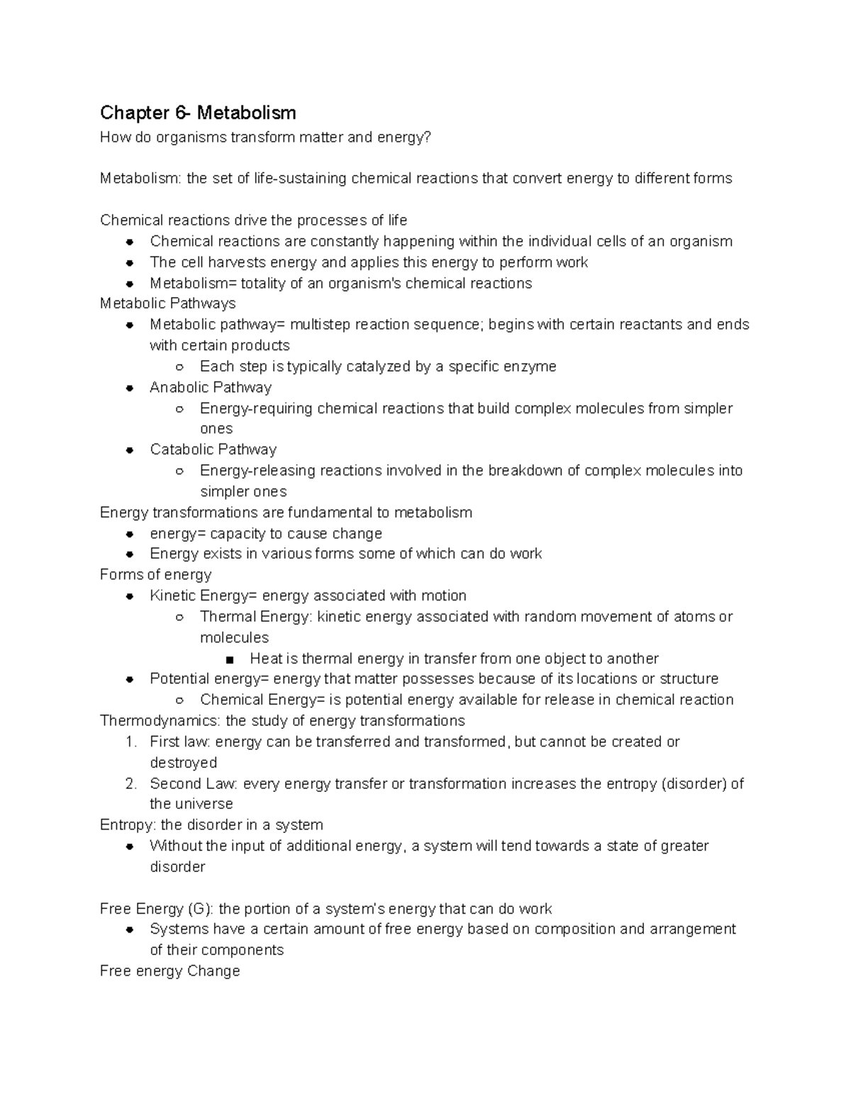 Bio Unit 2 Notes - Chapter 6- Metabolism How Do Organisms Transform ...