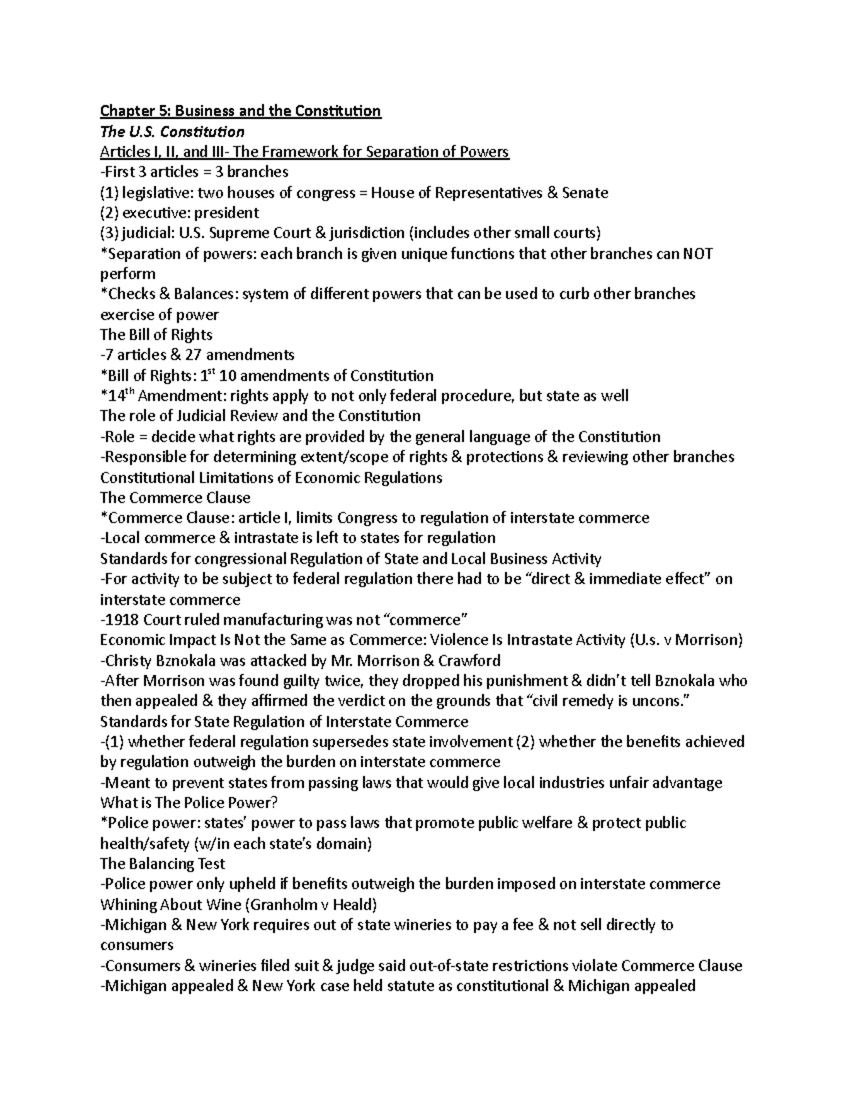 Chapter 5 outline - Chapter 5: Business and the Constitution The U ...