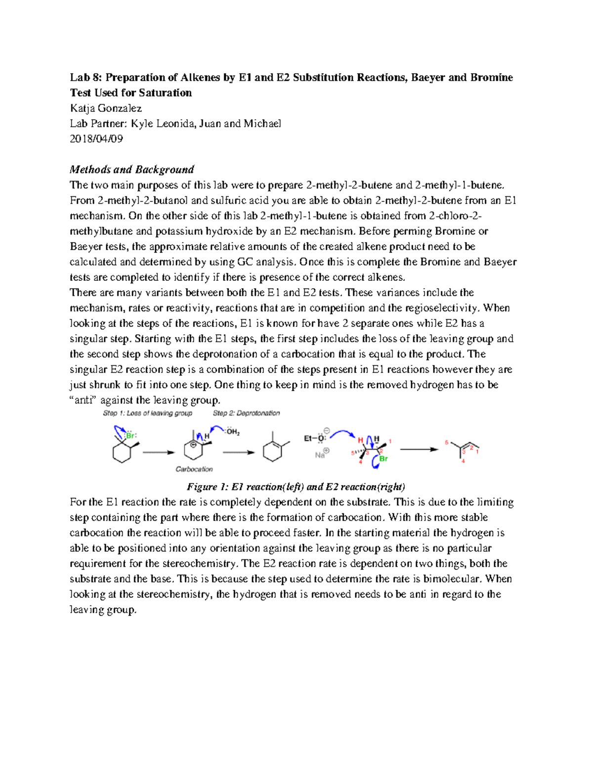 Lab 8 Preparation of Alkenes by E1 and E2 Substitution Reactions