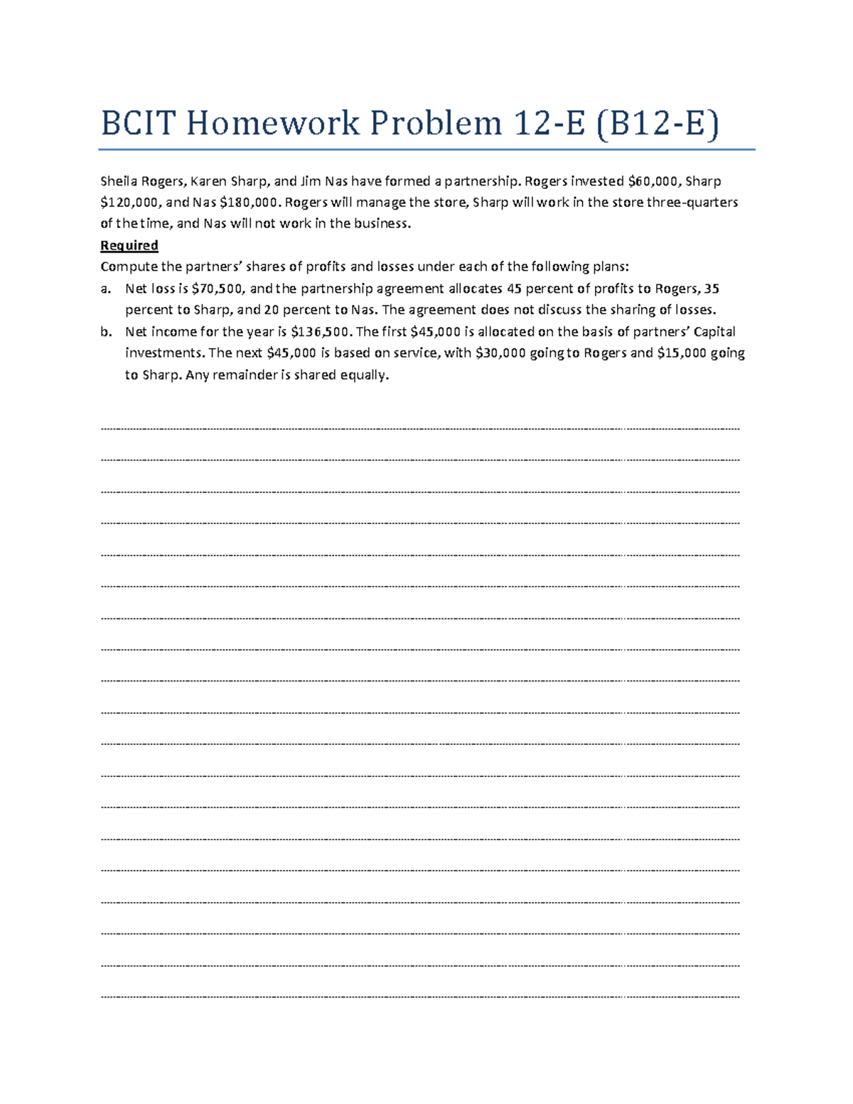 Exam Review Problem Question For The Exam - BCIT Homework Problem 12-E ...