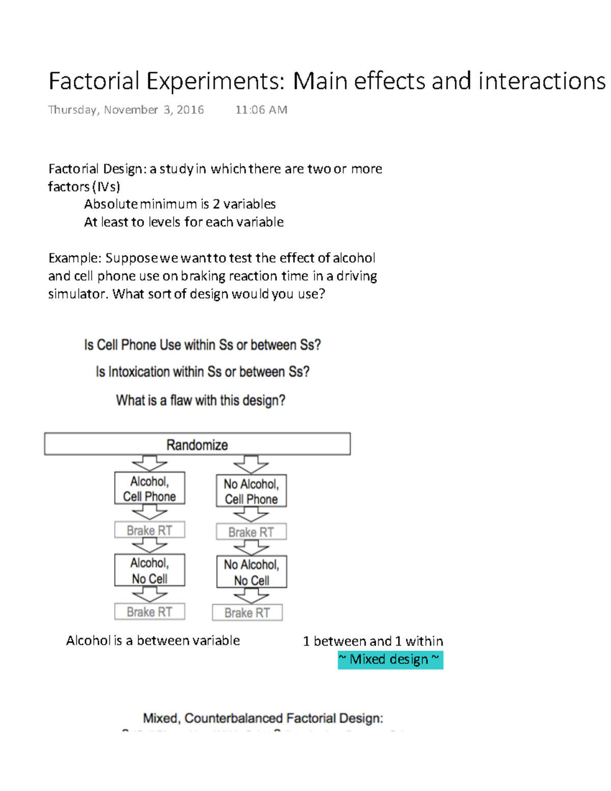 factorial experiments and interaction effects