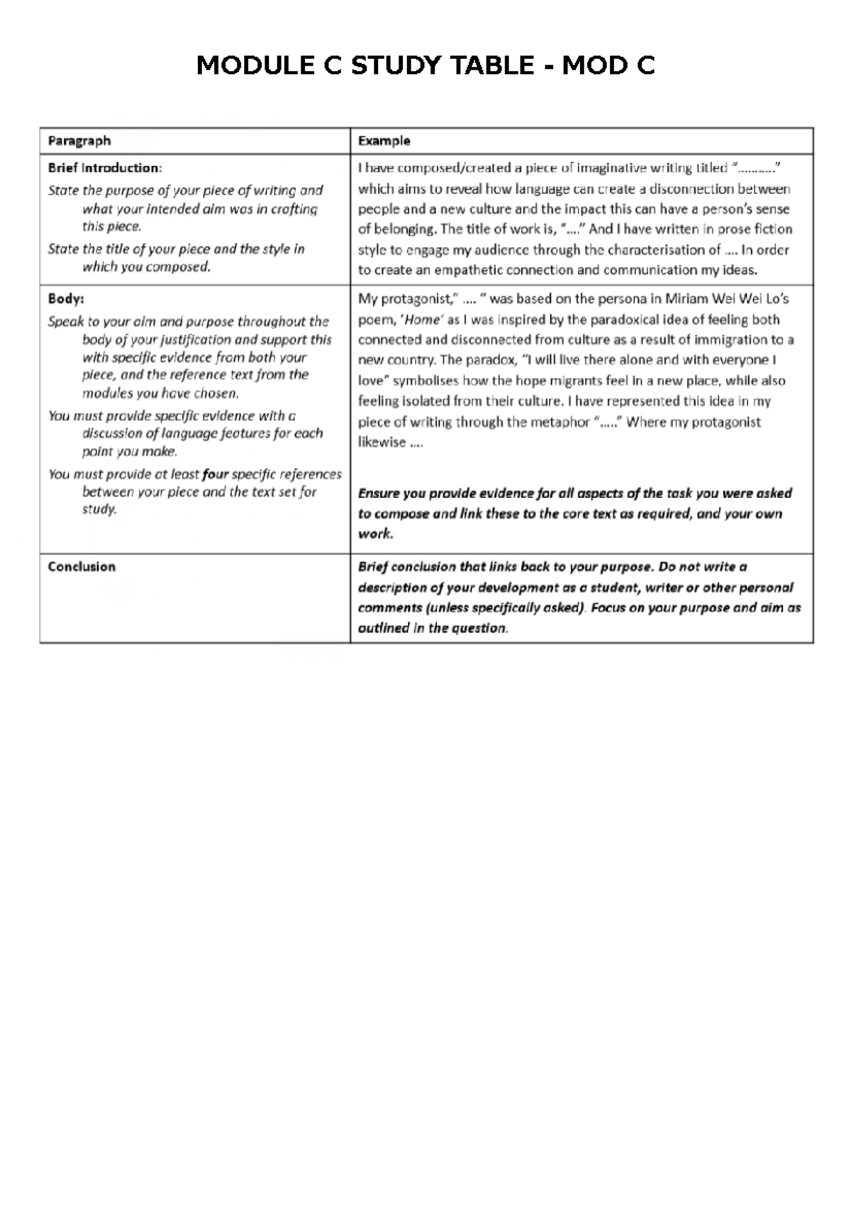 Module C Study Table 13 - Practice Notes Answers Responses Questions 