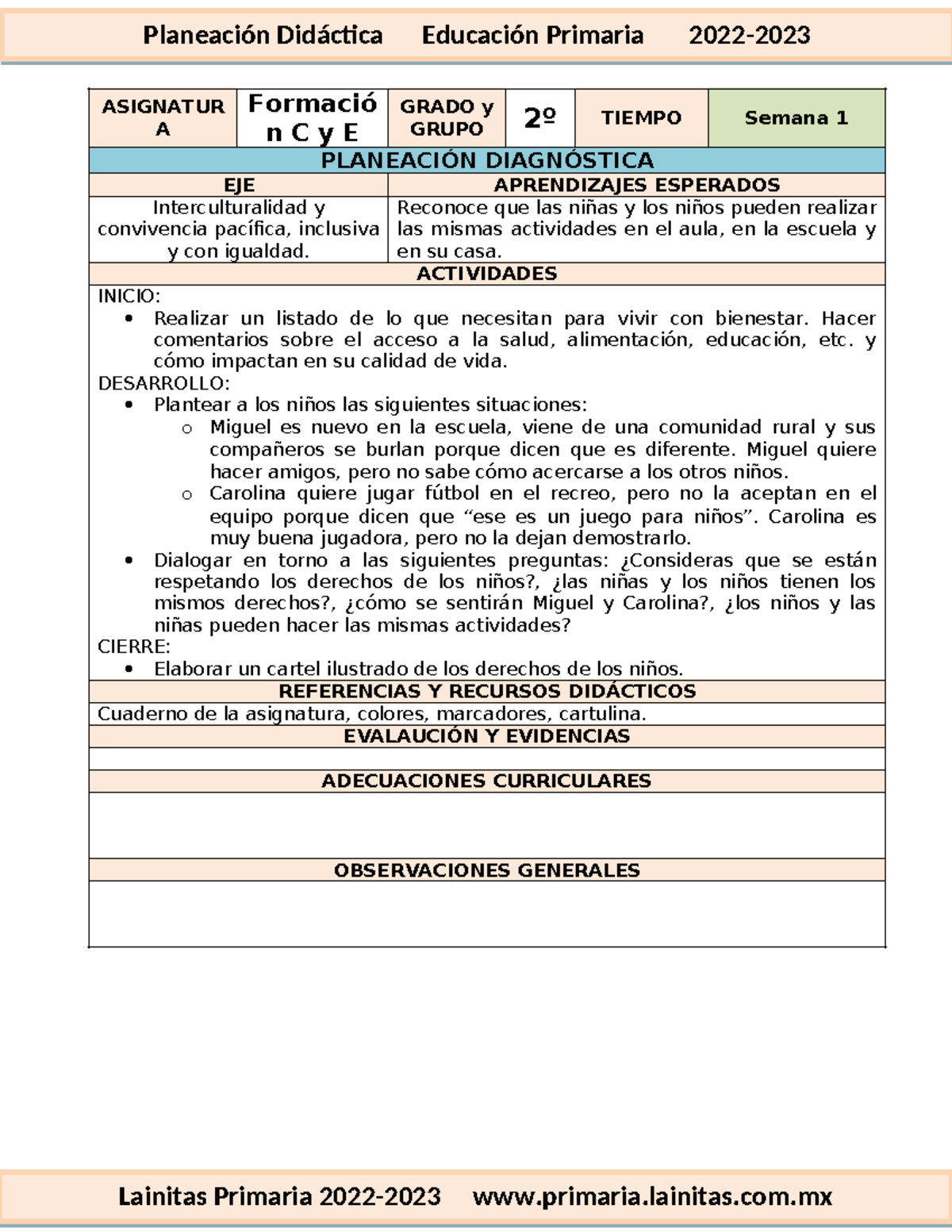 Septiembre 2do Grado Formación C Y E 2022 2023 Asignatur A Formació N C Y E Grado Y Grupo 4523