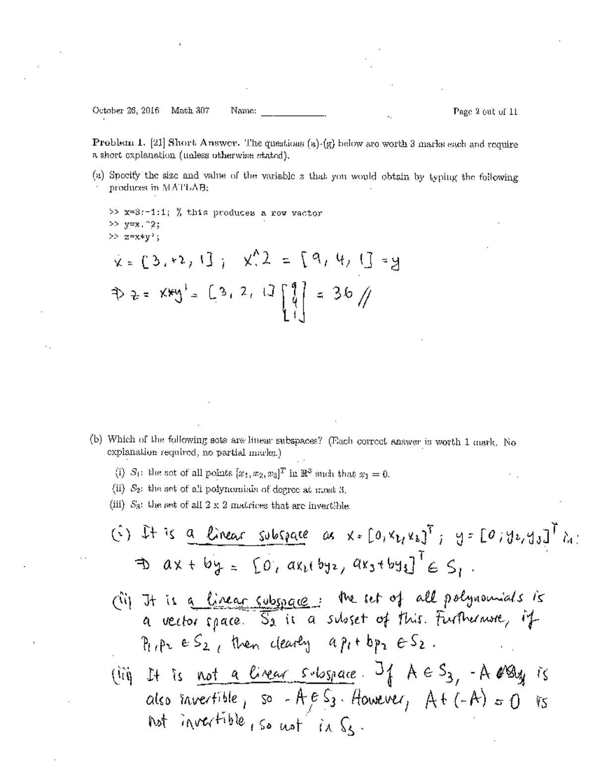 Midterm 26 October 2016, answers - MATH 307 - Studocu