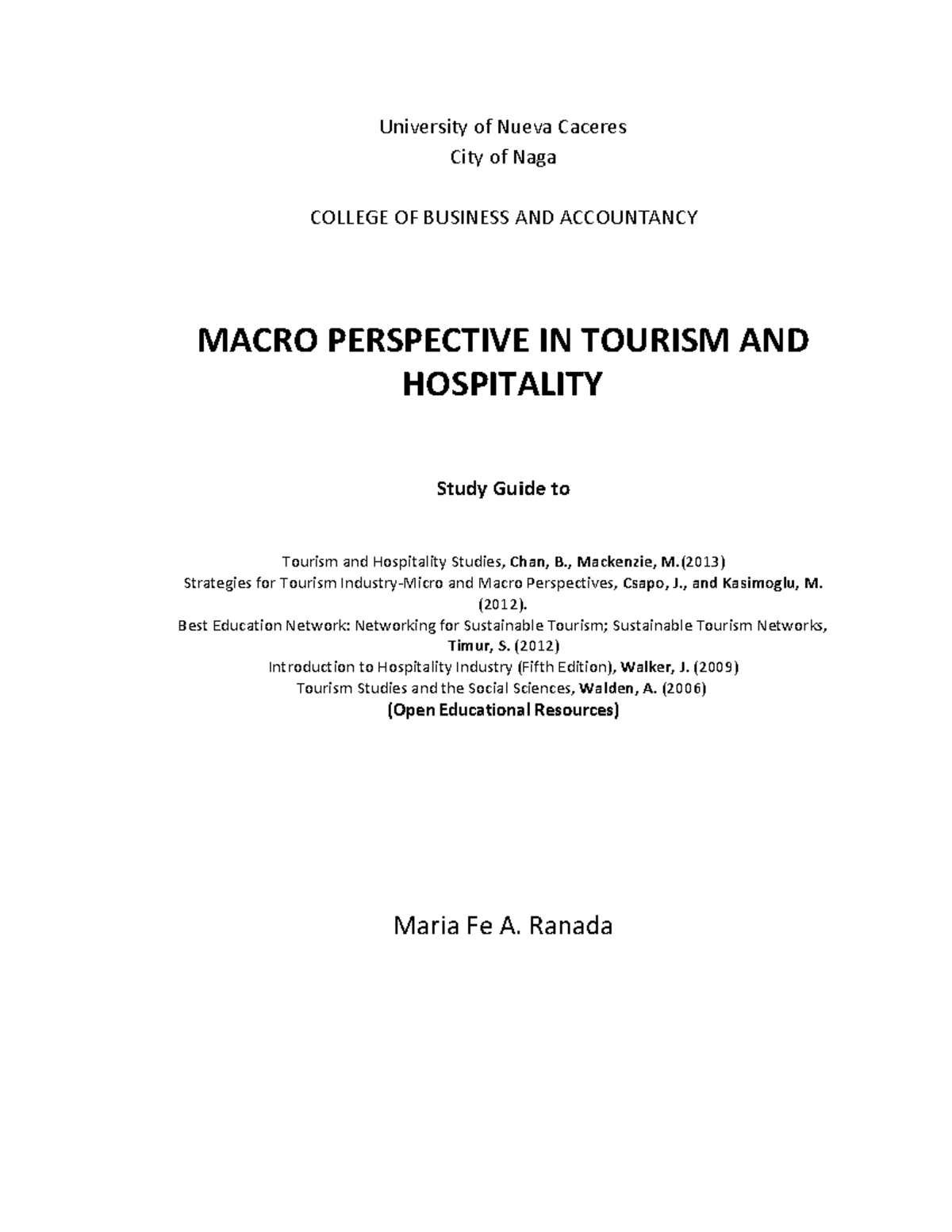 Pdfcoffee - Macro Perspective In Tourism And Hospitality - University ...