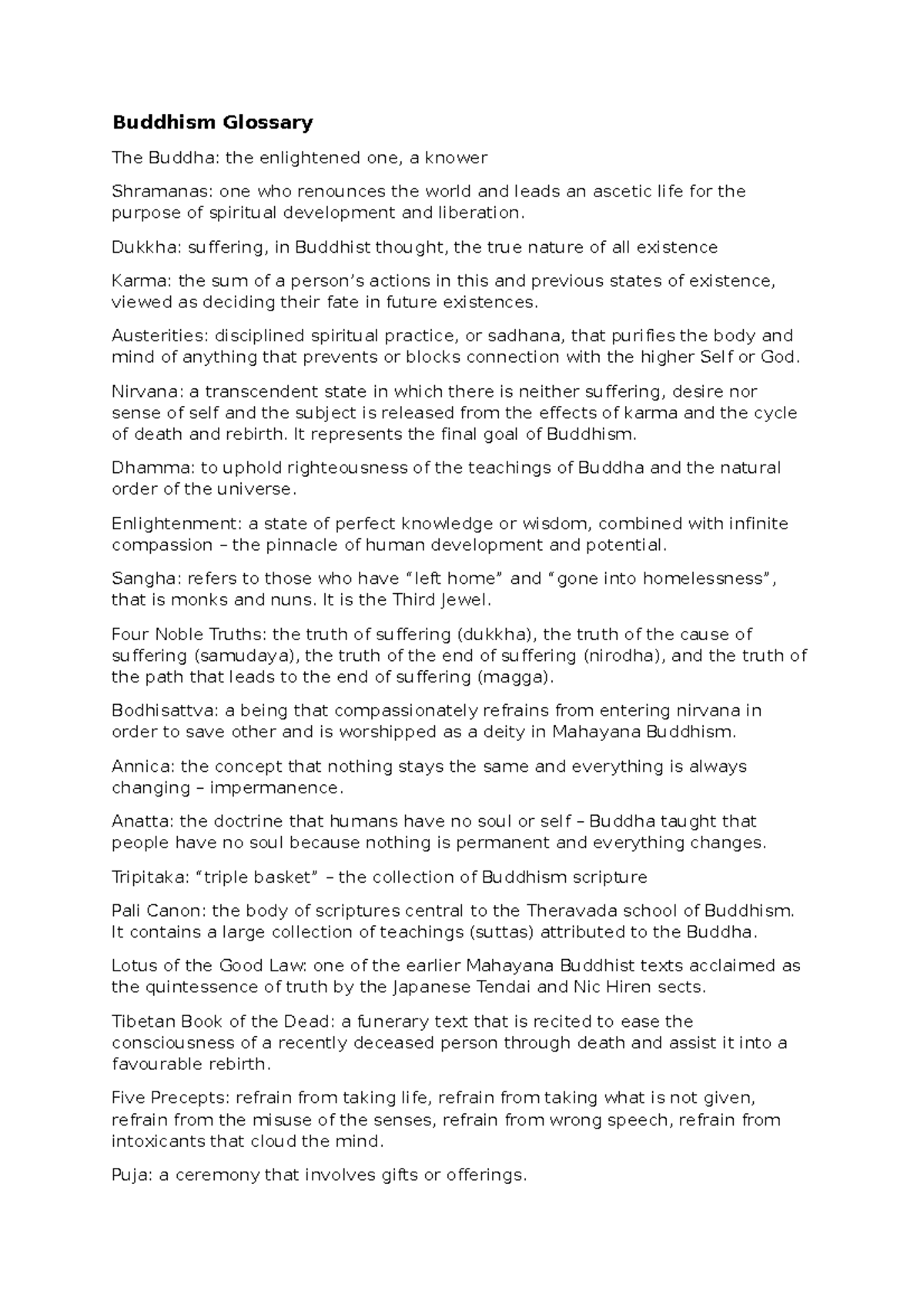 Buddhism Glossary swd Buddhism Glossary The Buddha the enlightened