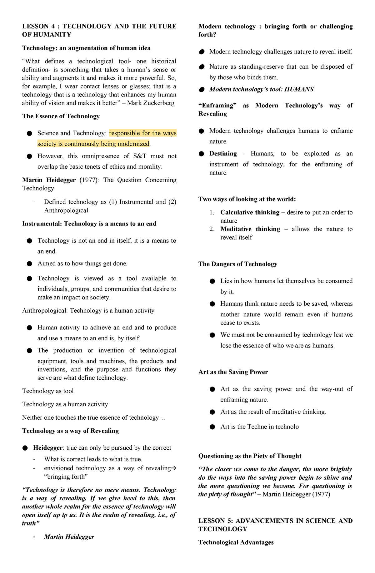 STS- Lecture-456 2 - Lecture Notes - LESSON 4 : TECHNOLOGY AND THE ...