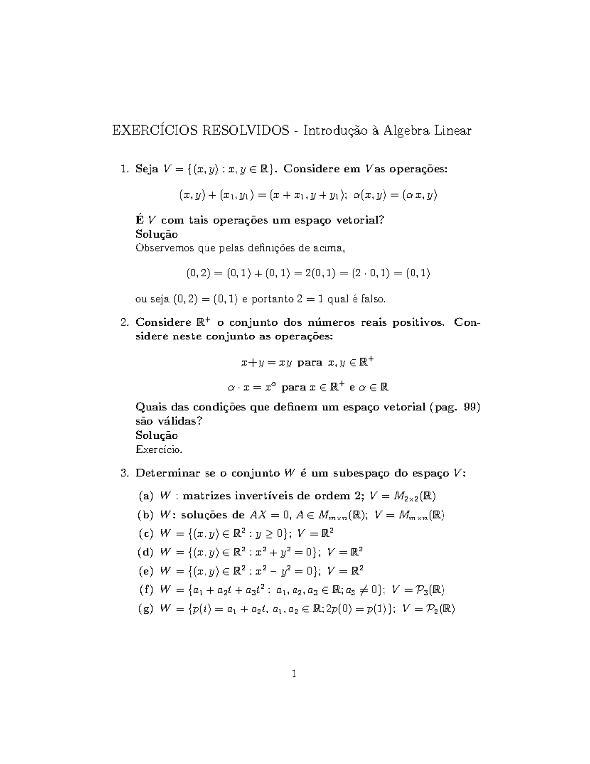 Exercícios Resolvidos - EXERC ́ICIOS RESOLVIDOS - Introdu ̧c ̃ao `a ...