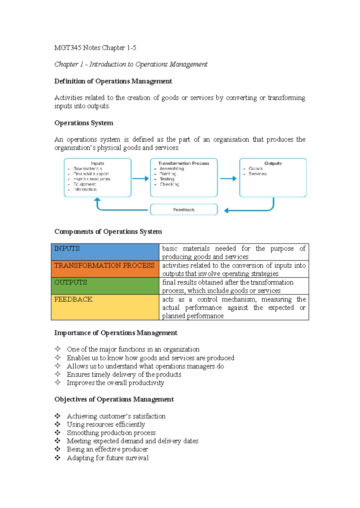 MGT345 Notes Chapter 1-5 - MGT345 Notes Chapter 1- Chapter 1 ...