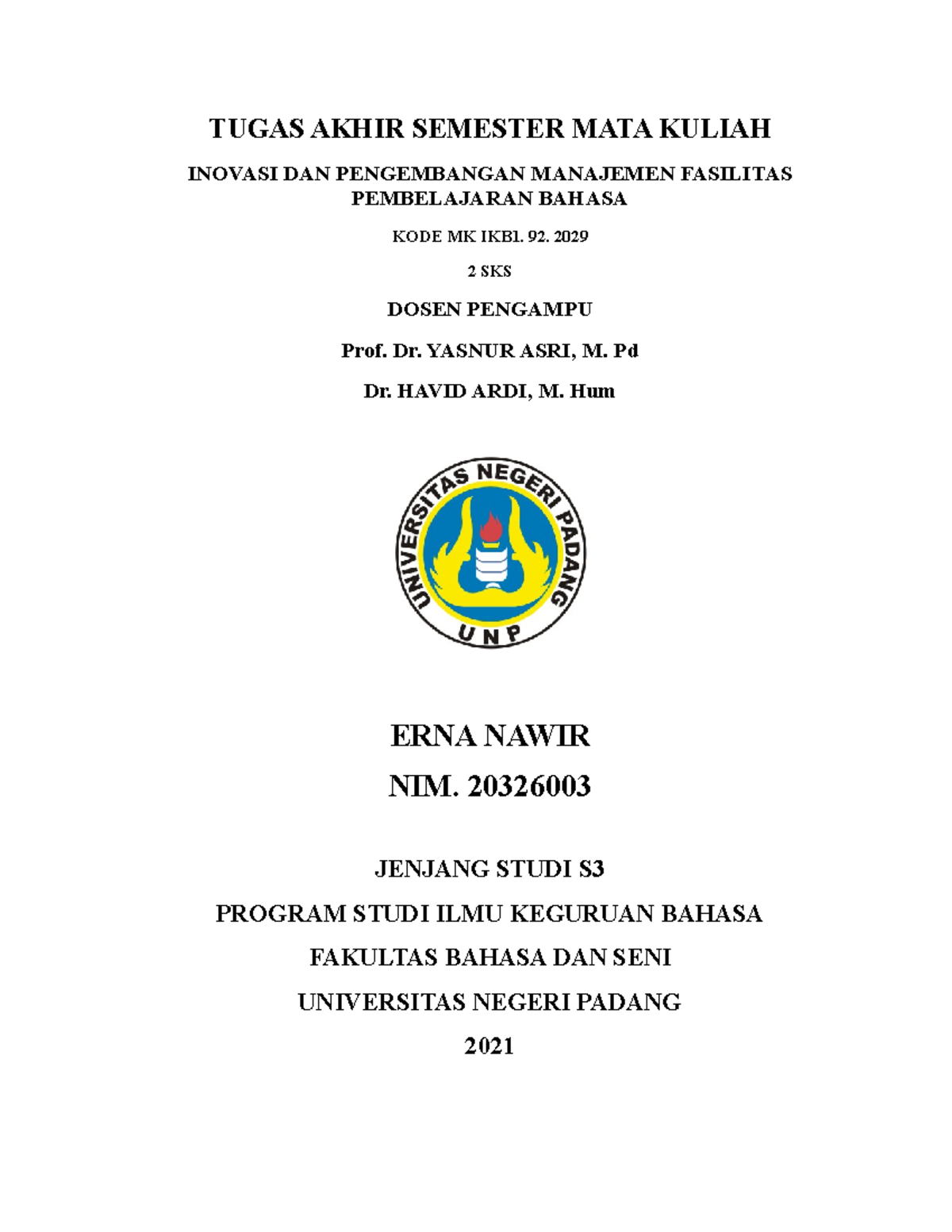 Tugas Akhir Inovasi DAN Pengembangan Manajemen Fasilitas Pembelajaran