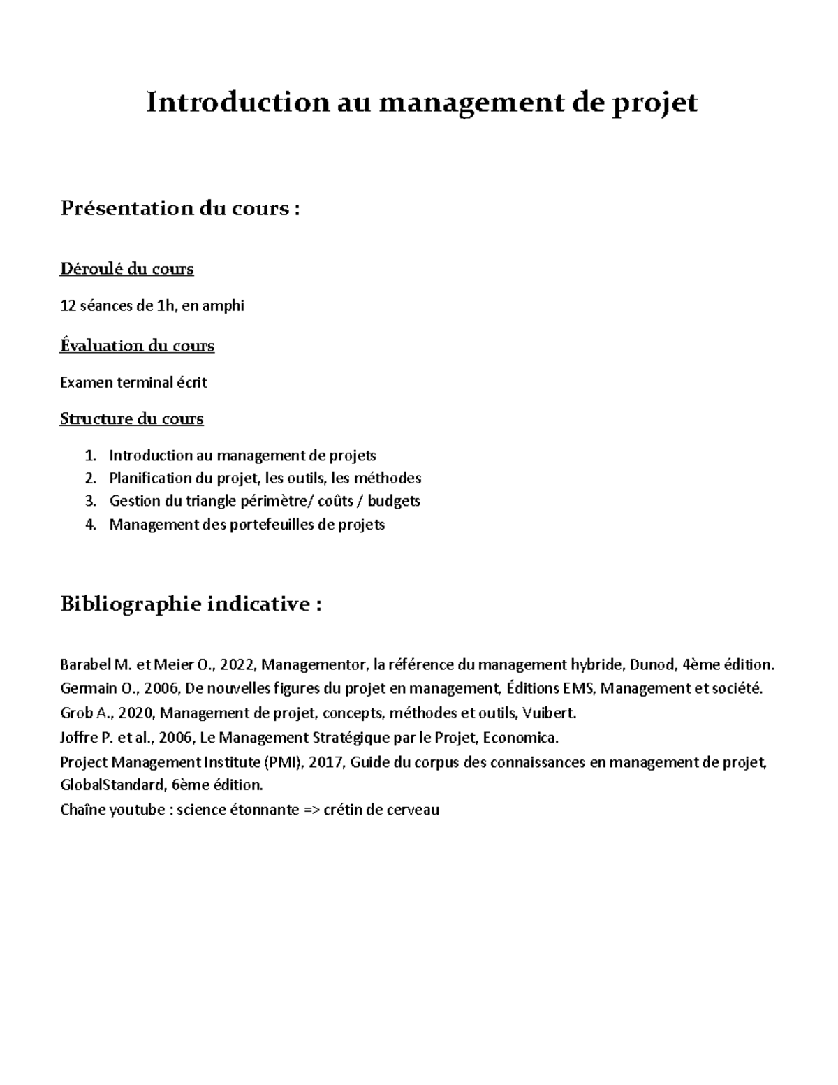 Introduction au management de projet - Introduction au management de ...