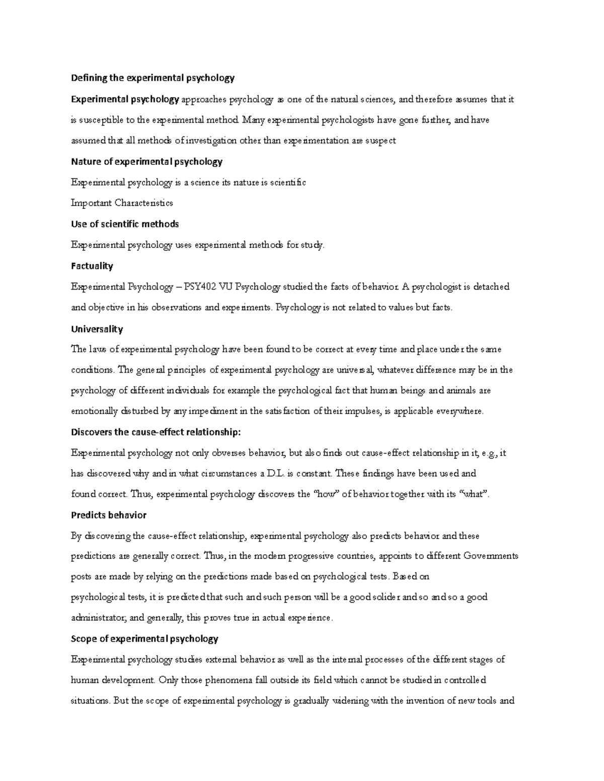 Defining the experimental psychology - Defining the experimental ...