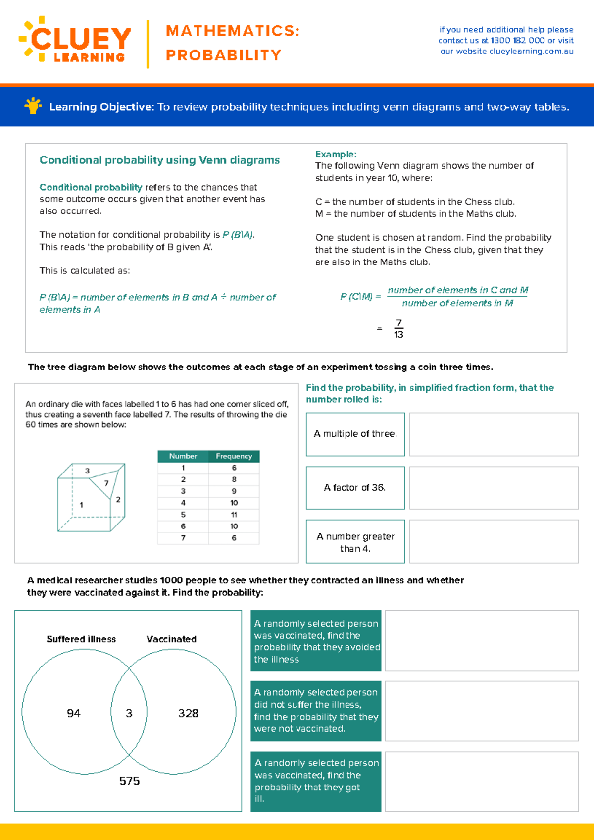 Year 10 Probability - Conditional probability using Venn diagrams ...