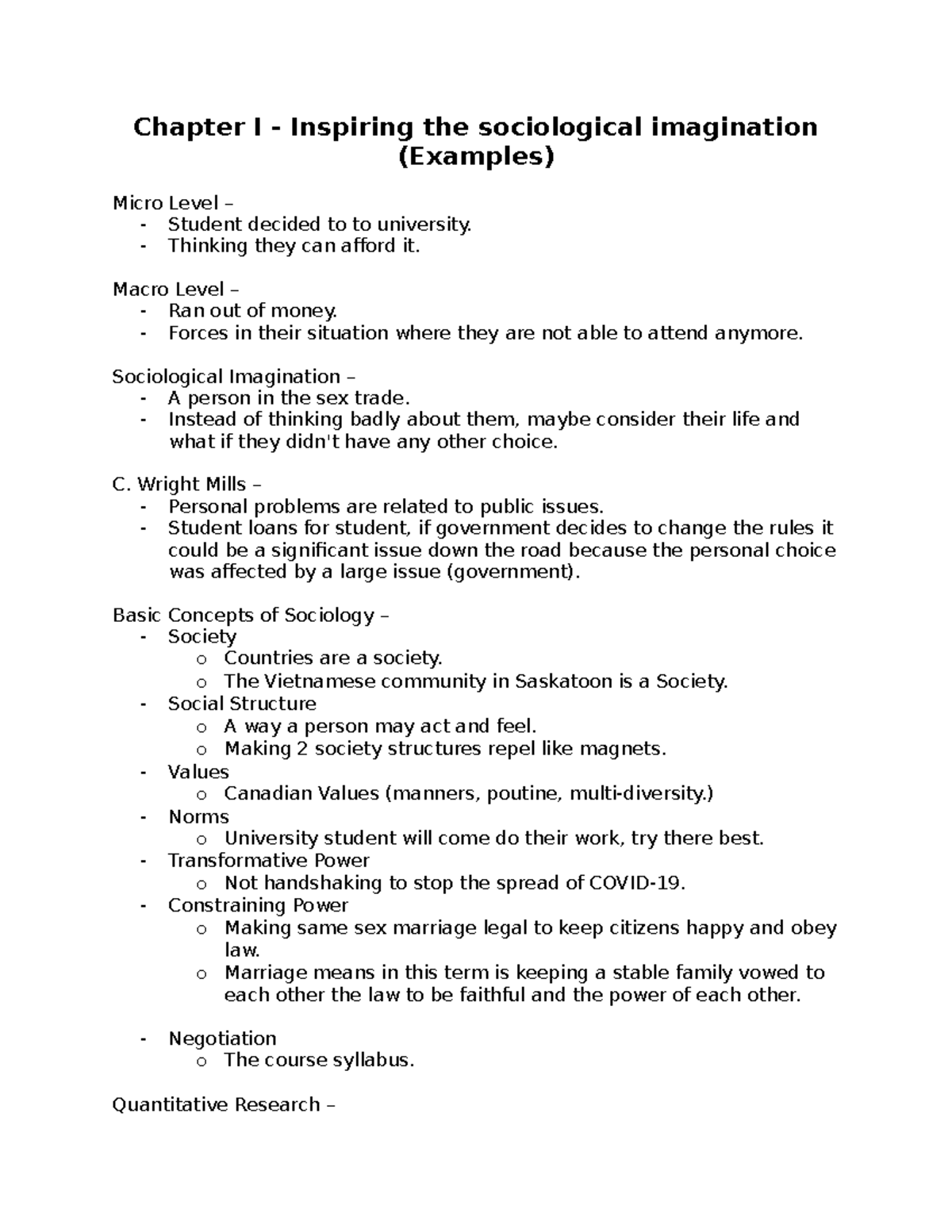 Chapter 1 - Notes - Chapter I - Inspiring The Sociological Imagination ...