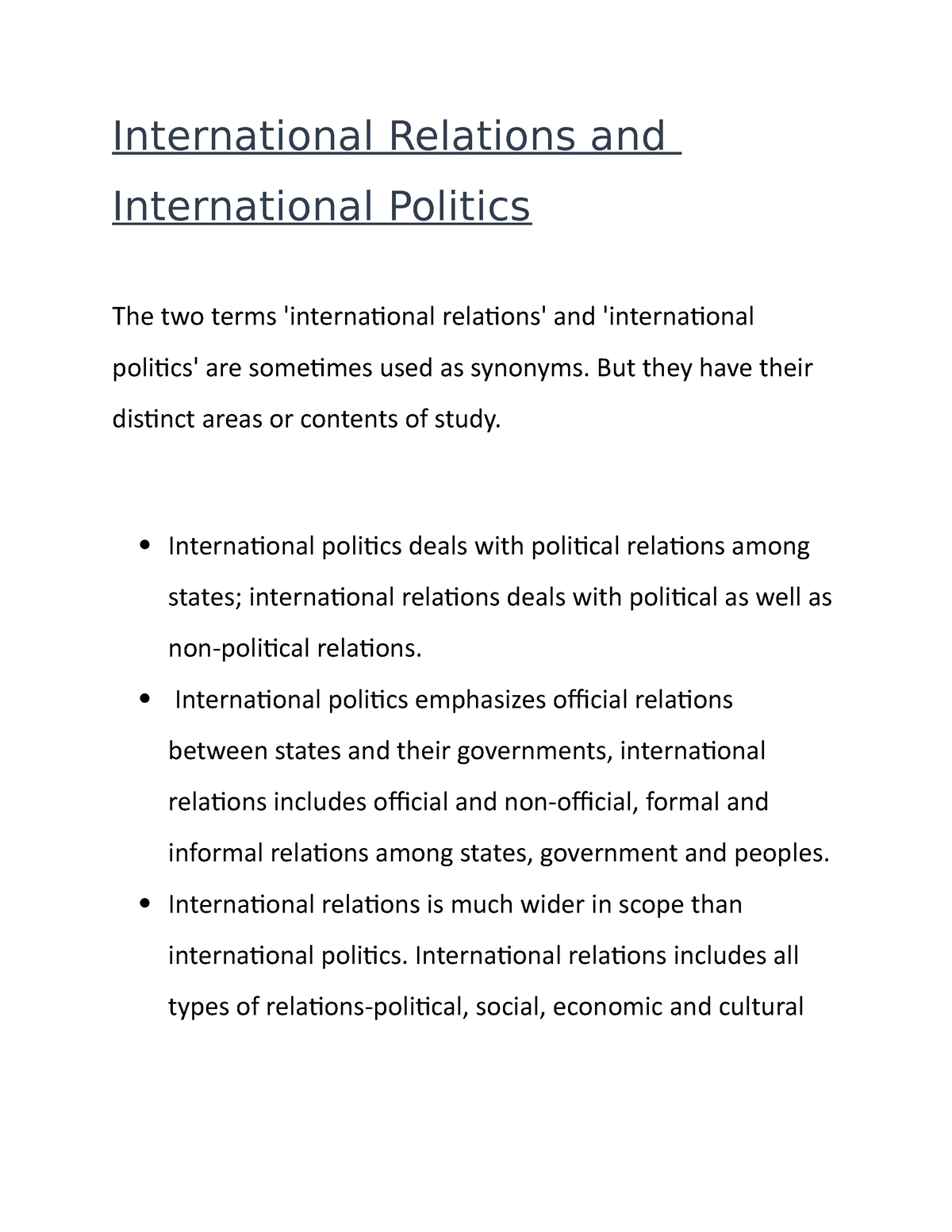 international politics thesis