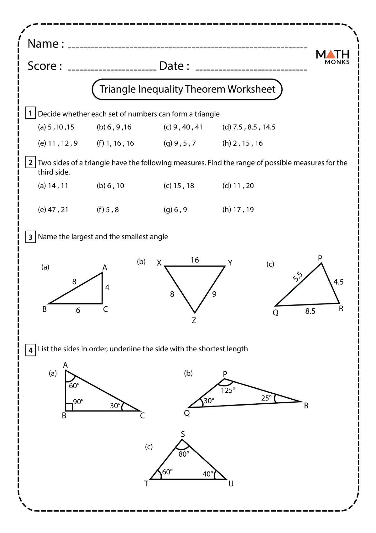 Triangle Inequality Theorem Worksheet - BSED Math - Studocu