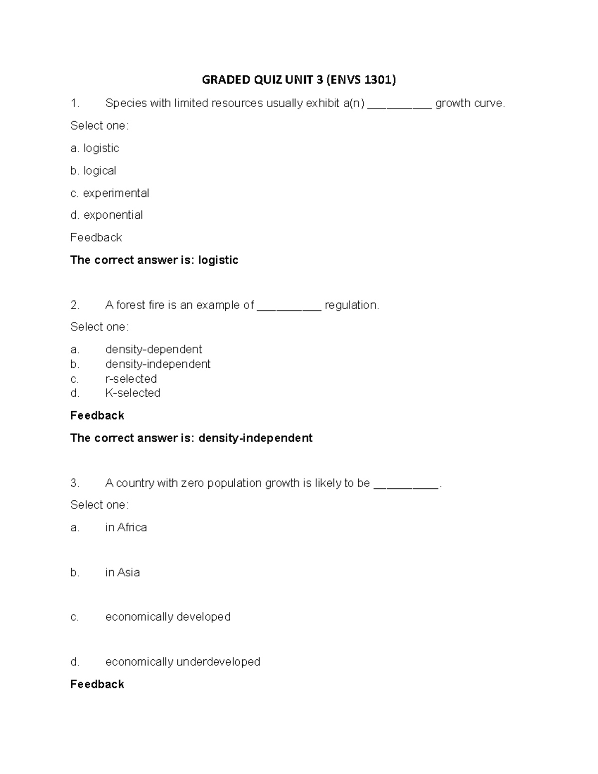 Graded QUIZ UNIT 3 (ENVS 1301-01) - GRADED QUIZ UNIT 3 (ENVS 1301 ...