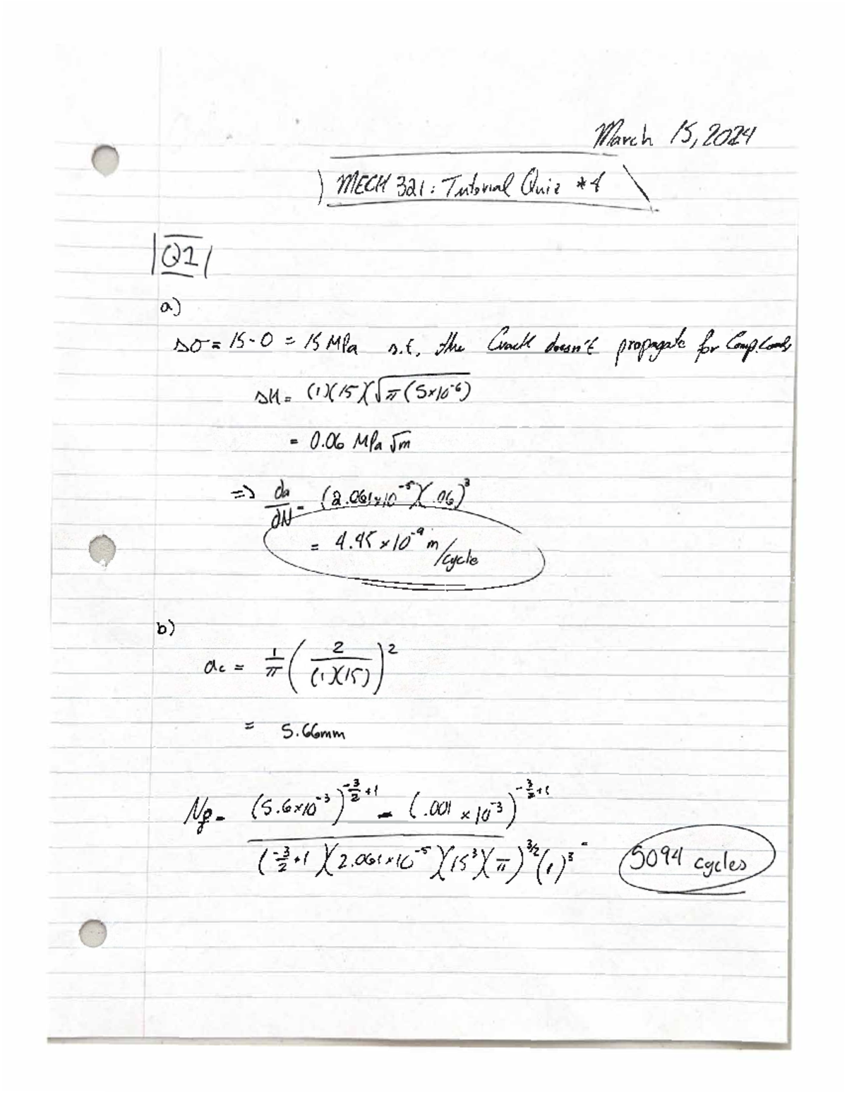 MECH321 Tutorial Quiz 4 Solution - MECH 321 - 1/Jvt h l; 1CJ2' ) tr/[C ...