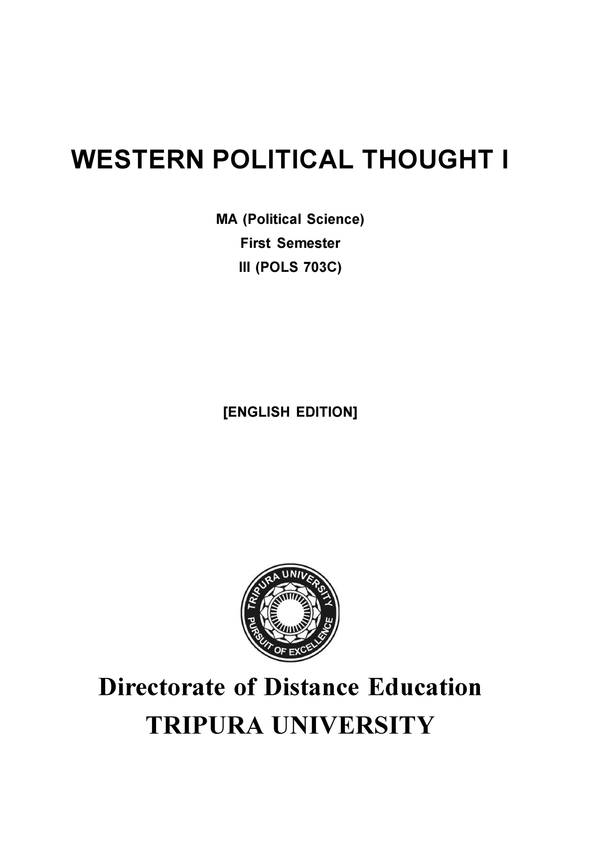 Western Political Thought - WESTERN POLITICAL THOUGHT I MA (Political ...